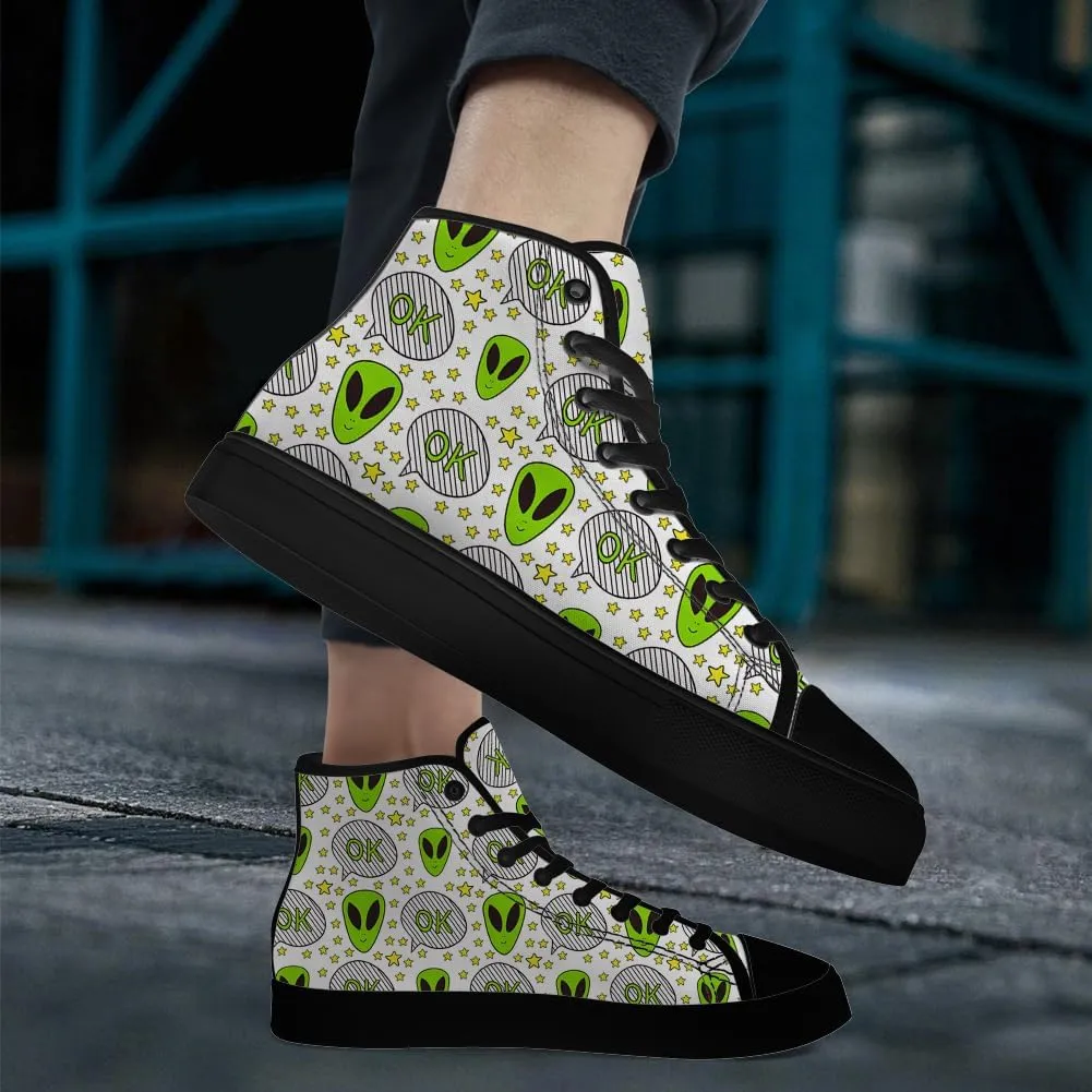Alien Shoes for Men Women Funny High Top Canvas Sneakers Lace Up Casual Walking Shoes Gifts for Dad Mom