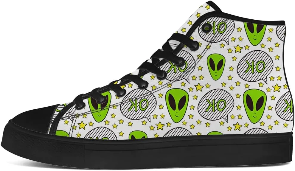 Alien Shoes for Men Women Funny High Top Canvas Sneakers Lace Up Casual Walking Shoes Gifts for Dad Mom