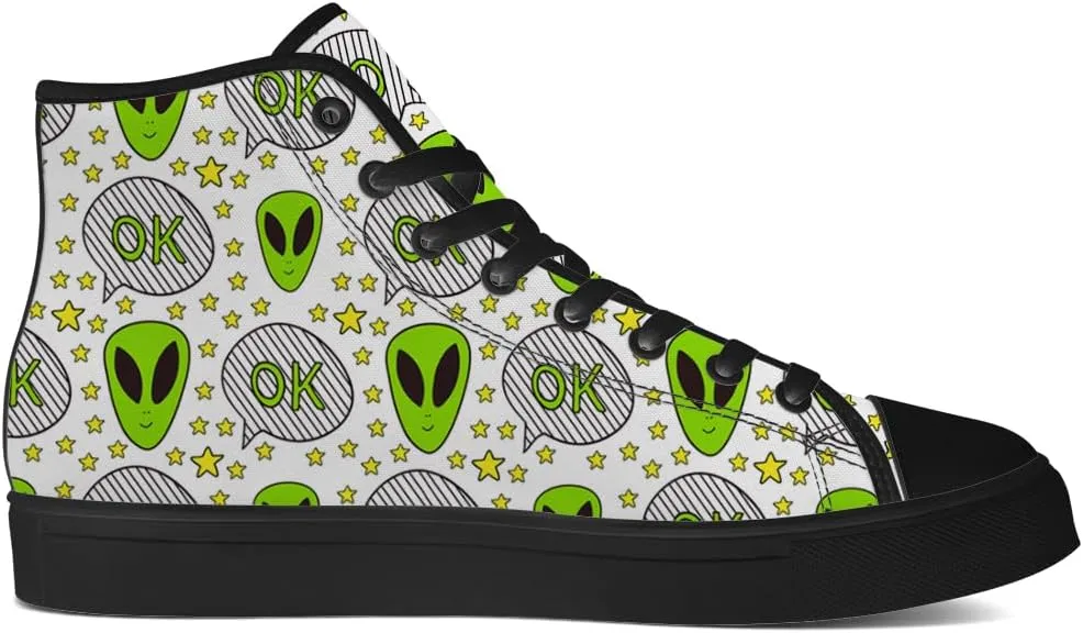 Alien Shoes for Men Women Funny High Top Canvas Sneakers Lace Up Casual Walking Shoes Gifts for Dad Mom