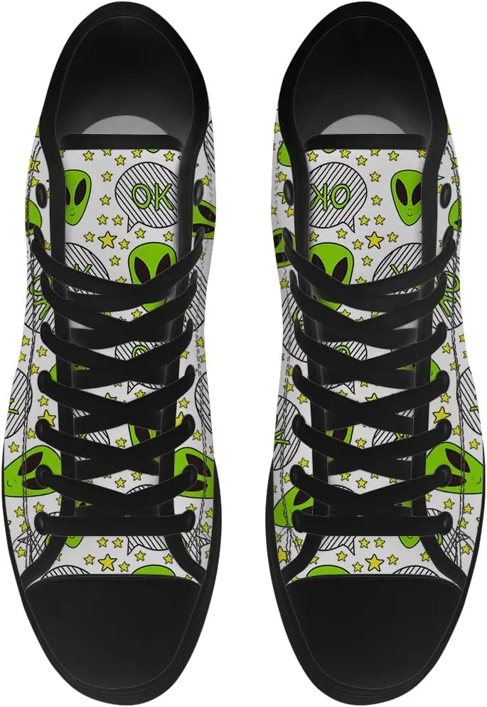 Alien Shoes for Men Women Funny High Top Canvas Sneakers Lace Up Casual Walking Shoes Gifts for Dad Mom