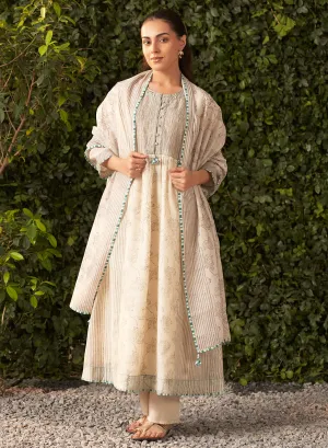 Amaya Cream Printed Chanderi Salwar Kurta Dupatta Set for Women