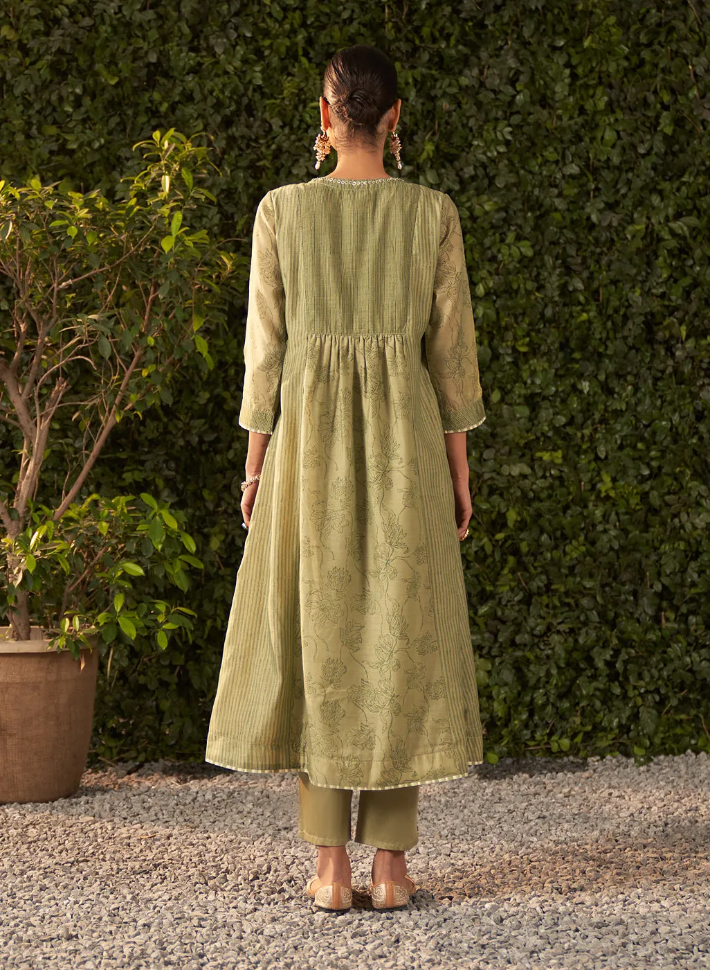Amaya Green Printed Chanderi Salwar Kurta Dupatta Set for Women