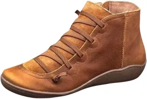 AMDBEL Ankle Boots for Women Comfy,Ankle Boots Wide Width, Boots for Women Womens Leather Orthopedic Arch Support Lace up Wedge Boots Side Zipper Pull on Low Heel Ankle Booties 01