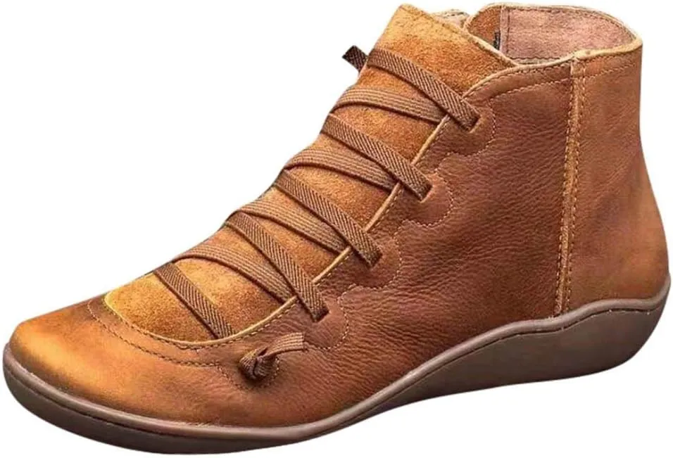AMDBEL Ankle Boots for Women Comfy,Ankle Boots Wide Width, Boots for Women Womens Leather Orthopedic Arch Support Lace up Wedge Boots Side Zipper Pull on Low Heel Ankle Booties 01