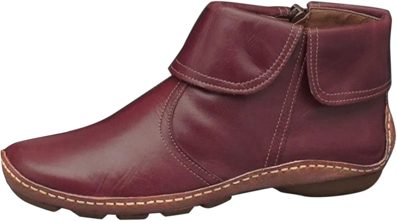 AMDBEL Ankle Rain Boots For Women, Cowboy Boots For Women, Ankle Boots for Women Dressy Winter Casual Leather Lace Up Side Zipper Round Toe Cowboy Booties Fall Flat Short Shoes Boots