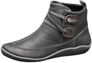 AMDBEL Boots For Women Ankle Booties, Arch Support Womens Low Heel Lace Up Zipper Booties Casual Slip On Leather Short Bootie