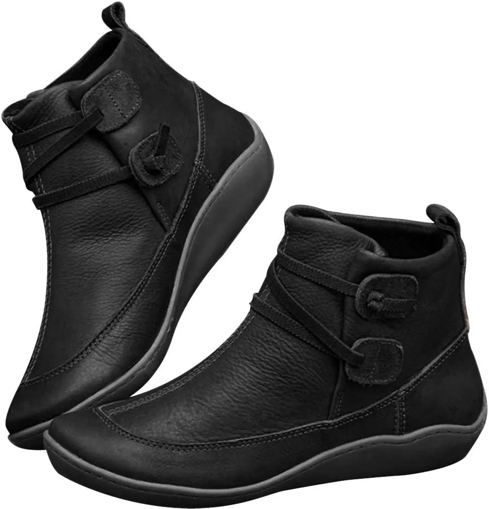 AMDBEL Boots For Women Ankle Booties, Arch Support Womens Low Heel Lace Up Zipper Booties Casual Slip On Leather Short Bootie