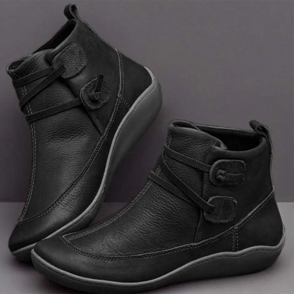 AMDBEL Boots For Women Ankle Booties, Arch Support Womens Low Heel Lace Up Zipper Booties Casual Slip On Leather Short Bootie