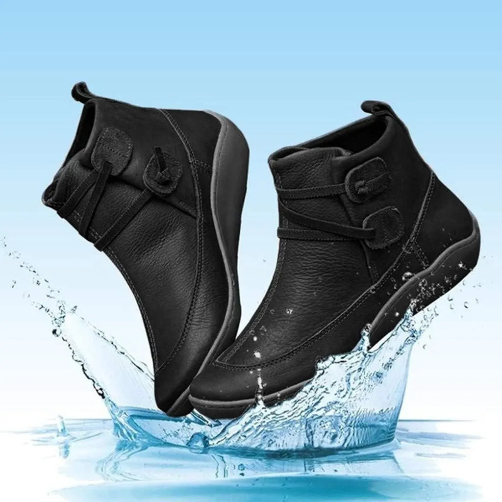 AMDBEL Boots For Women Ankle Booties, Arch Support Womens Low Heel Lace Up Zipper Booties Casual Slip On Leather Short Bootie