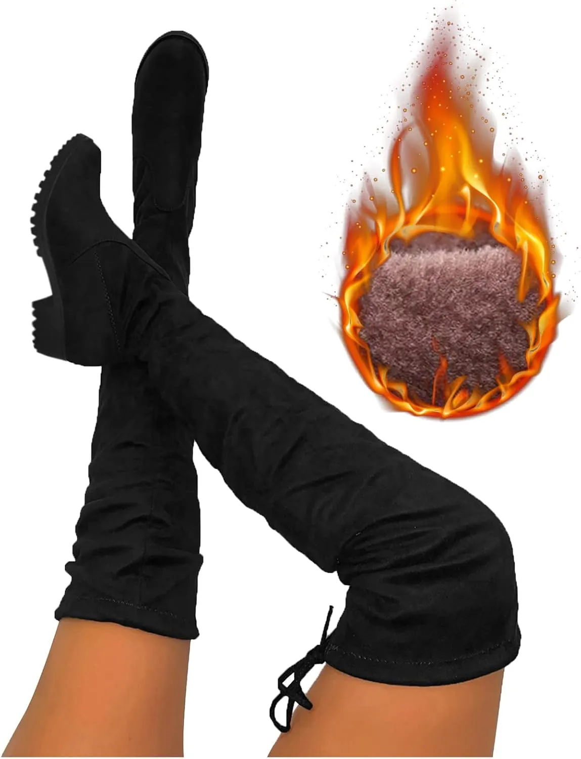 AMDBEL Boots for Women, Over The Knee Boots for Women Women's Over The Knee Thigh High Boots Long Stretch Chunky Heels Boots