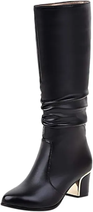 AMDBEL Cowgirl Boots Women, Mid Calf Boots for Women Chunky High Heel Platform Boots PU Leather Cosplay Dress Knee High Boots,Boots For Women Fashion Dressy