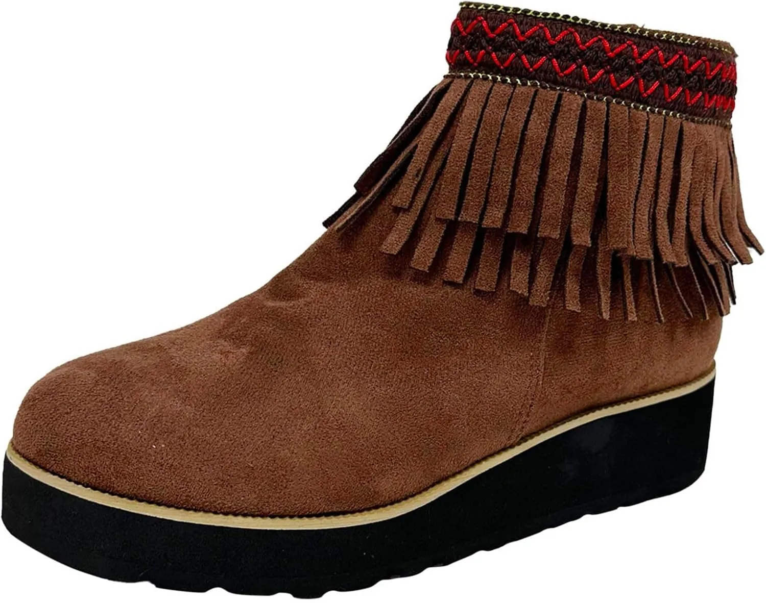 Ankle Boots for Women Dressy Platform Boots Comfortable Soft Sole Chunky Slope Heel Fringe Frosted Suede Booties