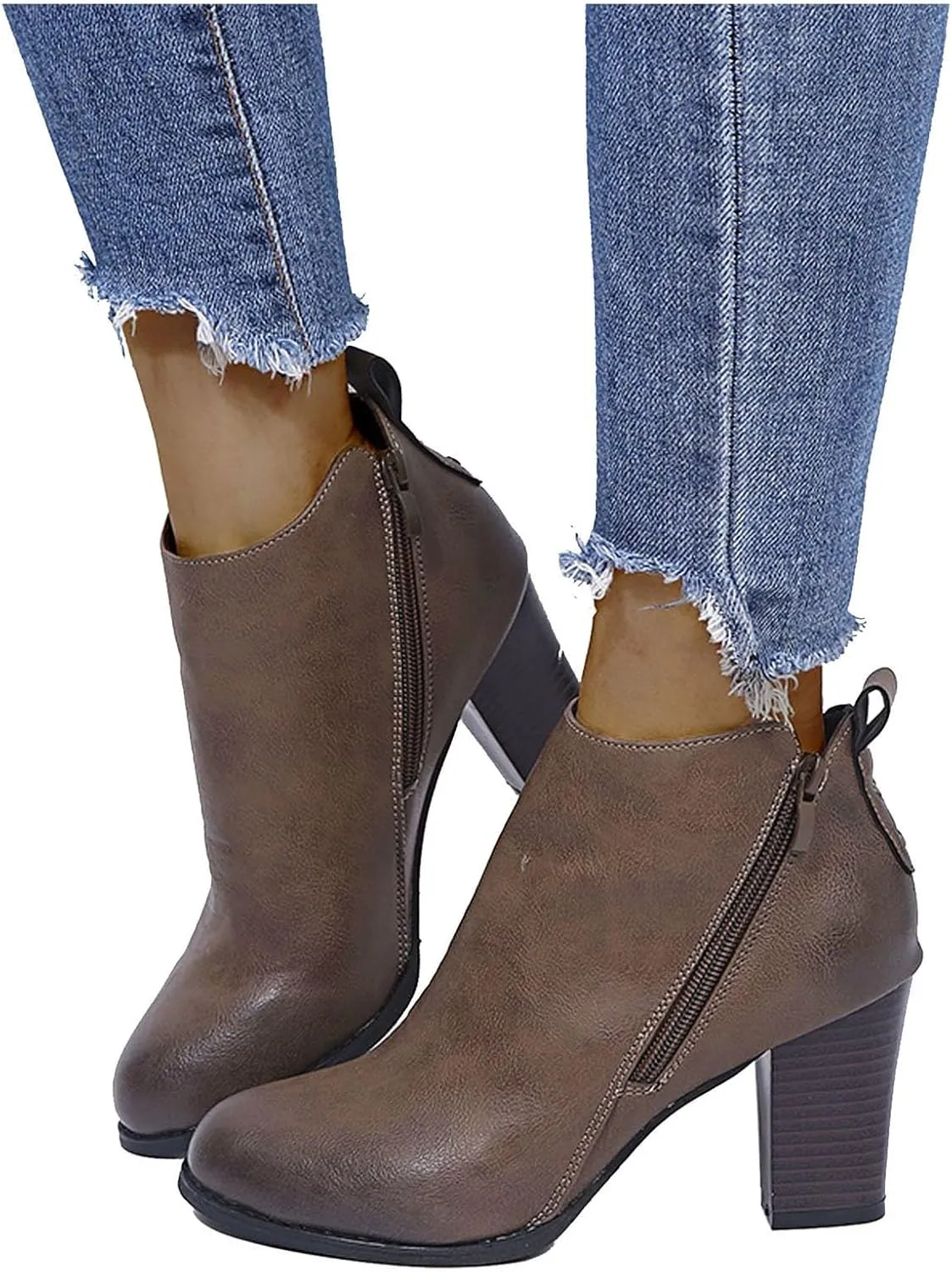 Ankle Boots for Women Low Heel Womens Work Boots Fashion Casual Pointed Toe Diagonal Side Zipper High Heeled Shoes