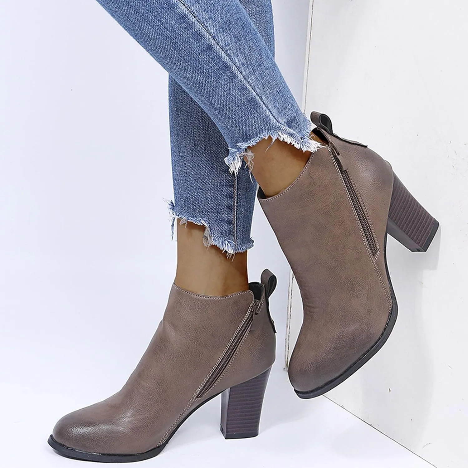 Ankle Boots for Women Low Heel Womens Work Boots Fashion Casual Pointed Toe Diagonal Side Zipper High Heeled Shoes