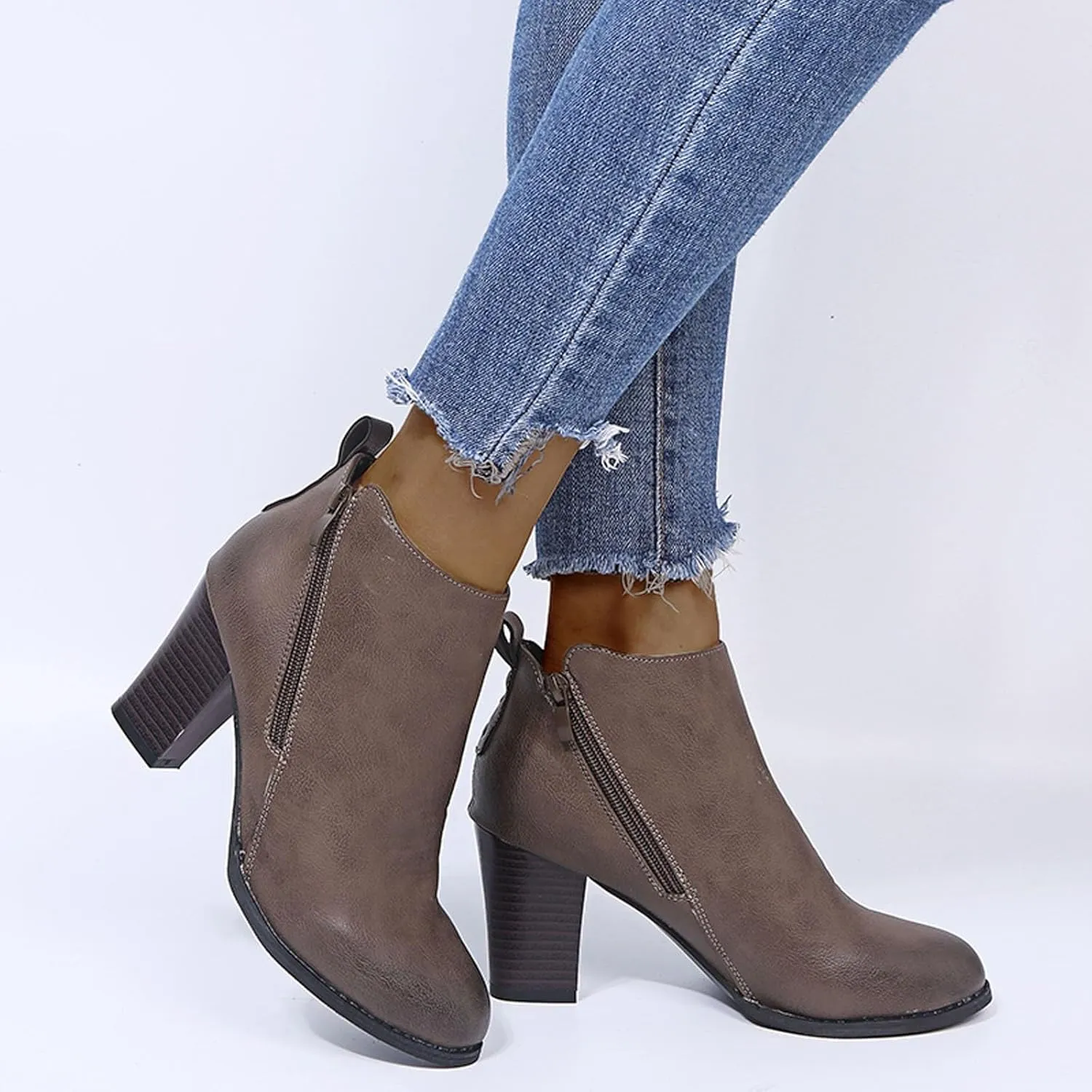 Ankle Boots for Women Low Heel Womens Work Boots Fashion Casual Pointed Toe Diagonal Side Zipper High Heeled Shoes