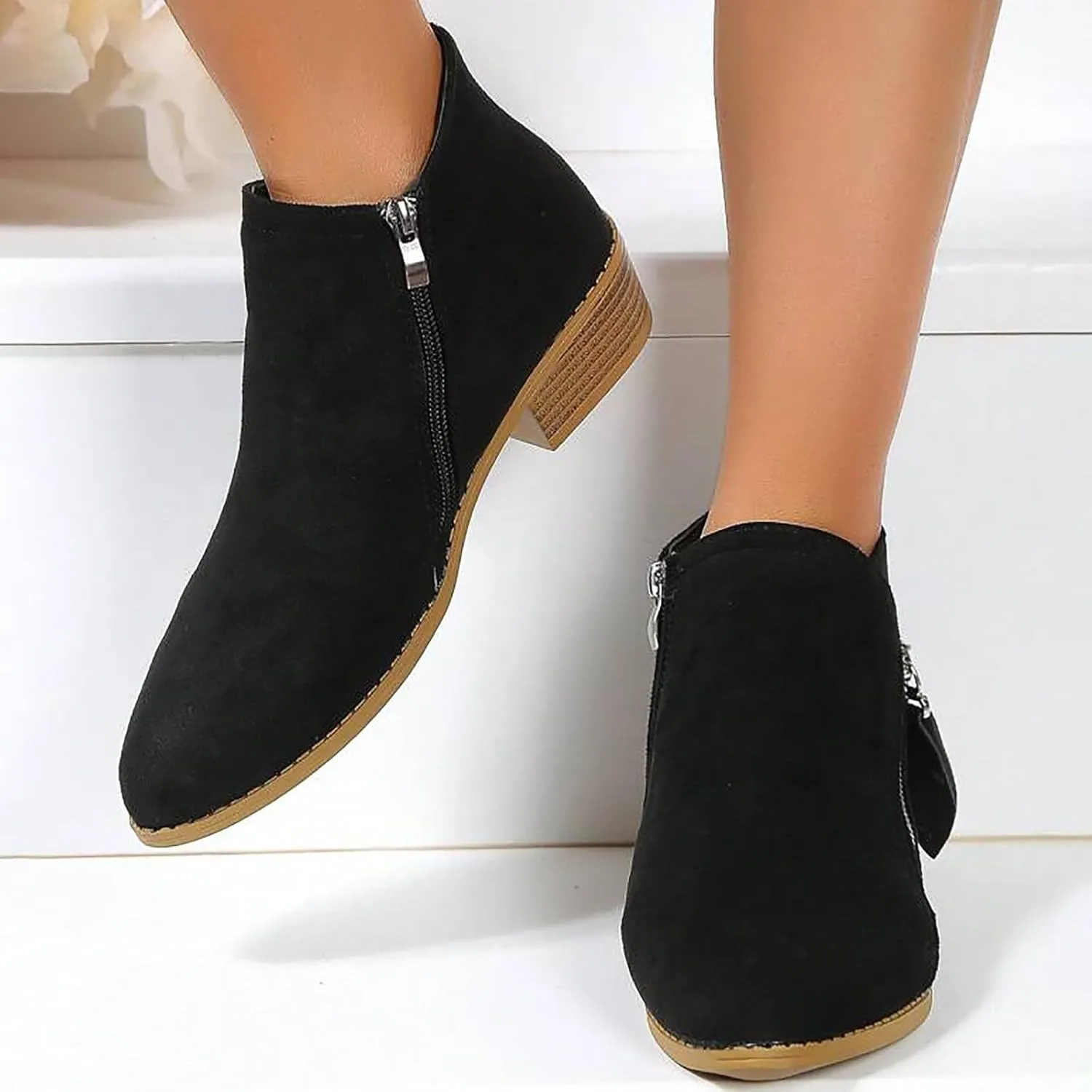 Ankle Boots for Women Mid Calf Boots Fashion Comfortable Soft Sole Ankle Boots Outdoor Casual Suede Zipper Short Boot