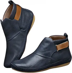 Ankle Boots for Women No Heel 2022 New Arch Support Boots Side Zipper Vintage Leather Damping Shoes Flat Booties