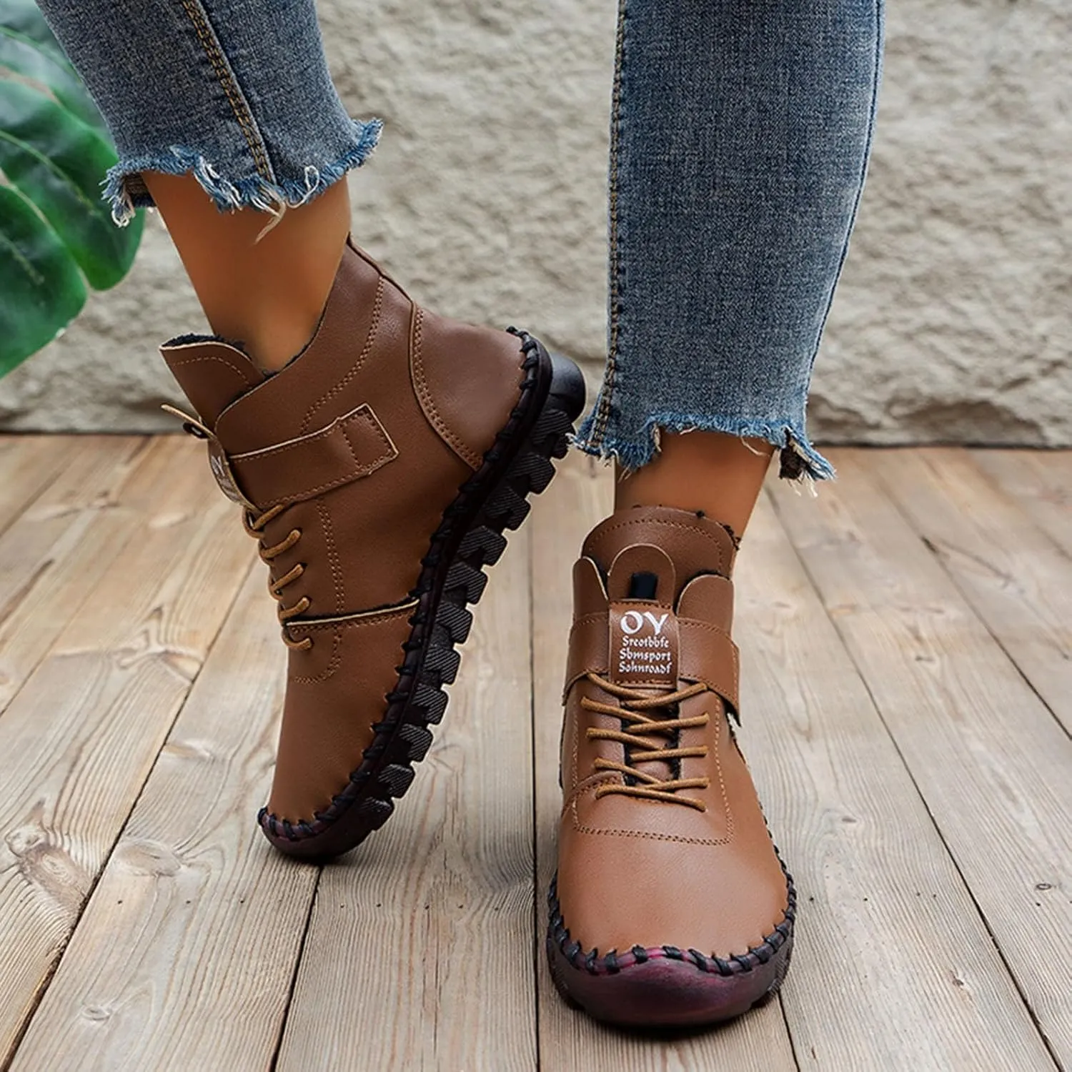 Ankle Boots for Women Platform Boots for Women New Winter Plus Size Women'S Shoes Lace Up Plush Warm Lined Boots