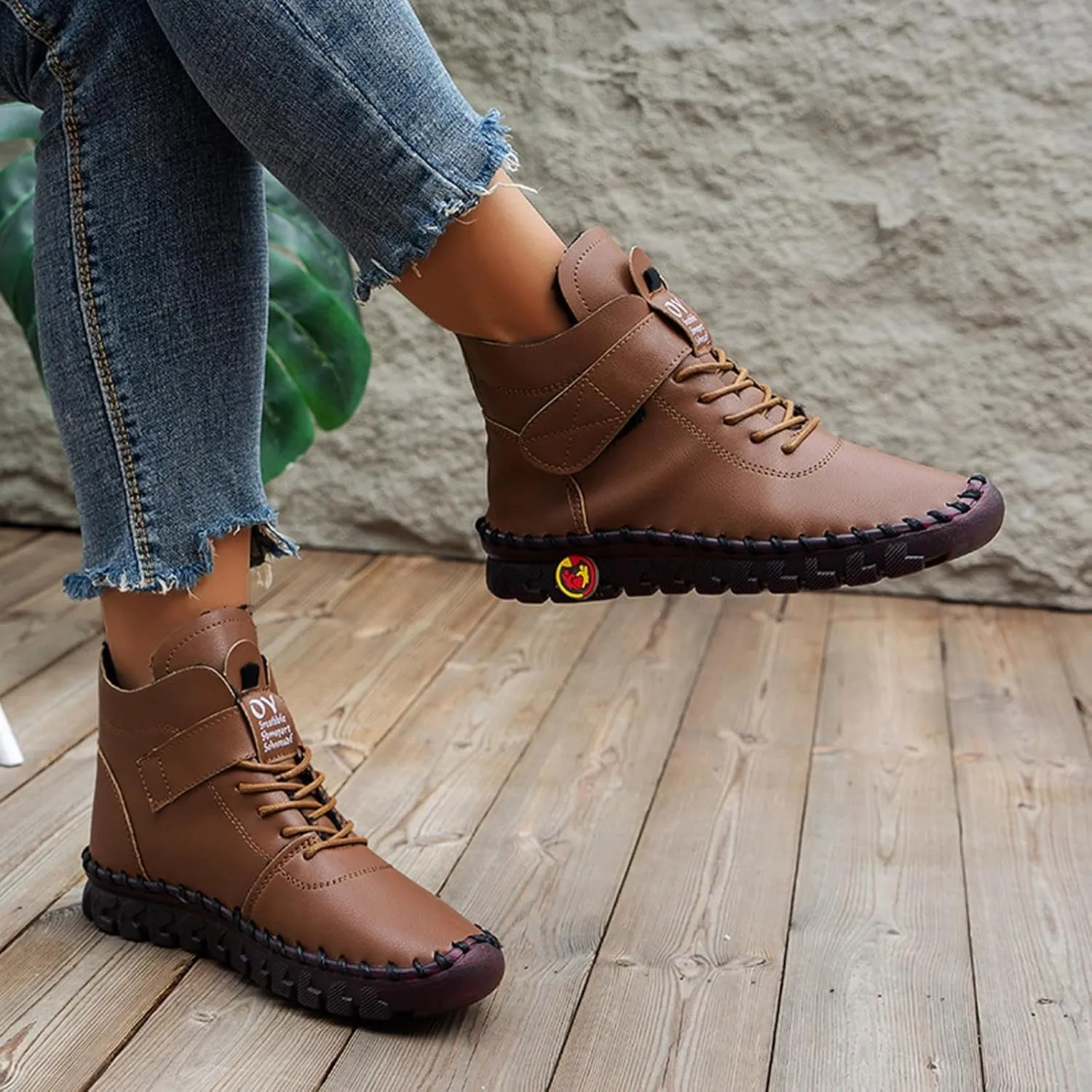 Ankle Boots for Women Platform Boots for Women New Winter Plus Size Women'S Shoes Lace Up Plush Warm Lined Boots