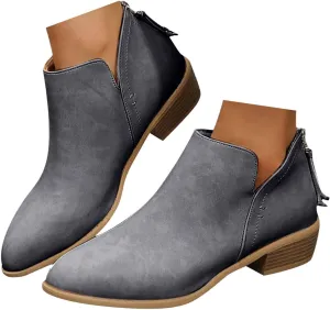 Ankle Boots for Women Riding Boots for Women Fashion British Style Pointed Toe Block Heels Pull on Boots for Women