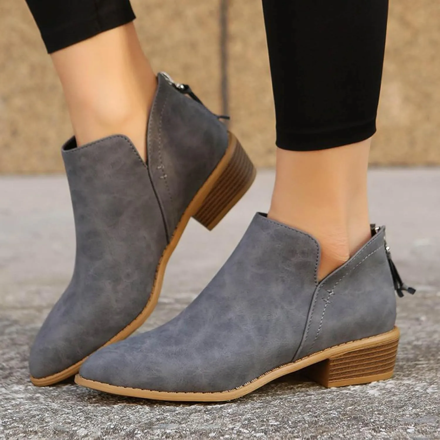 Ankle Boots for Women Riding Boots for Women Fashion British Style Pointed Toe Block Heels Pull on Boots for Women