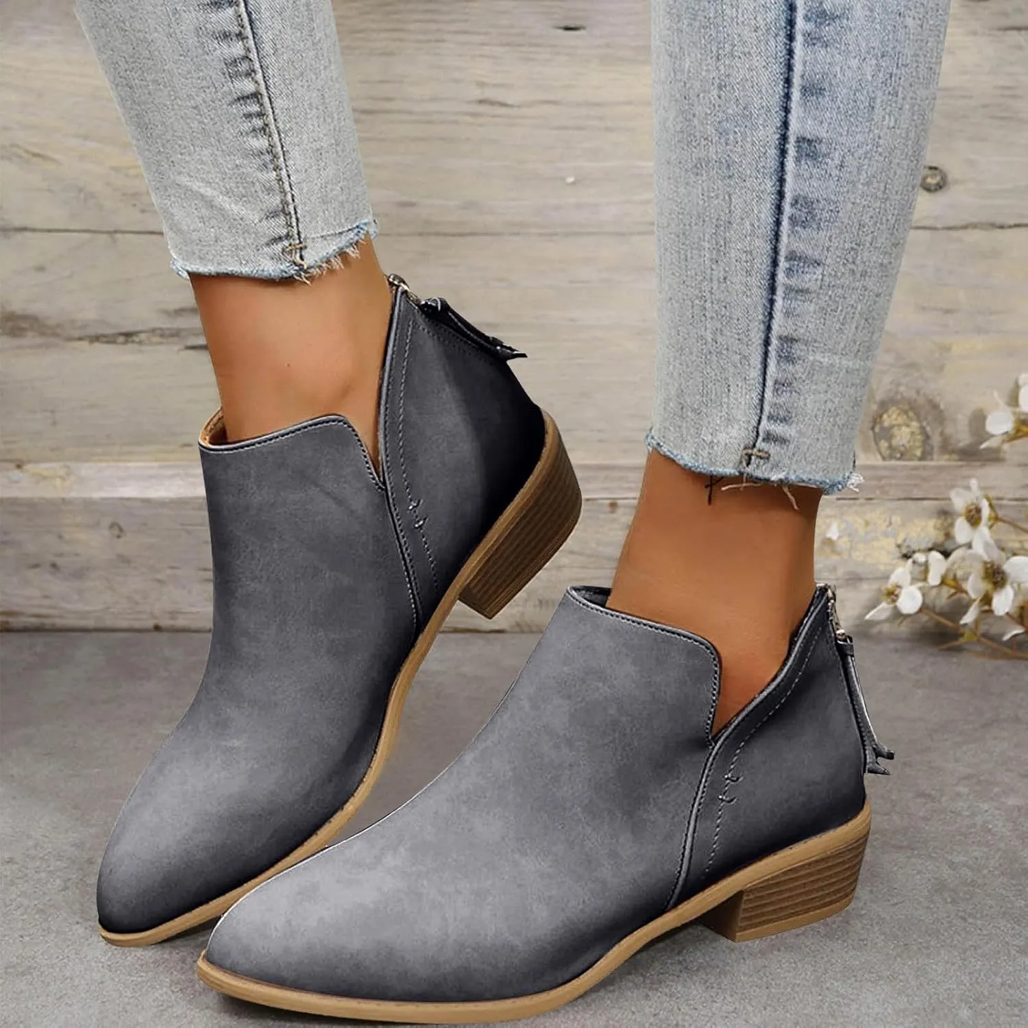 Ankle Boots for Women Riding Boots for Women Fashion British Style Pointed Toe Block Heels Pull on Boots for Women