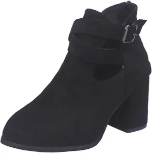 Ankle Boots Womens Suede Buckle Low Mid Heel Boots Solid Color Irregular Chunky Boots Vintage Casual Boots