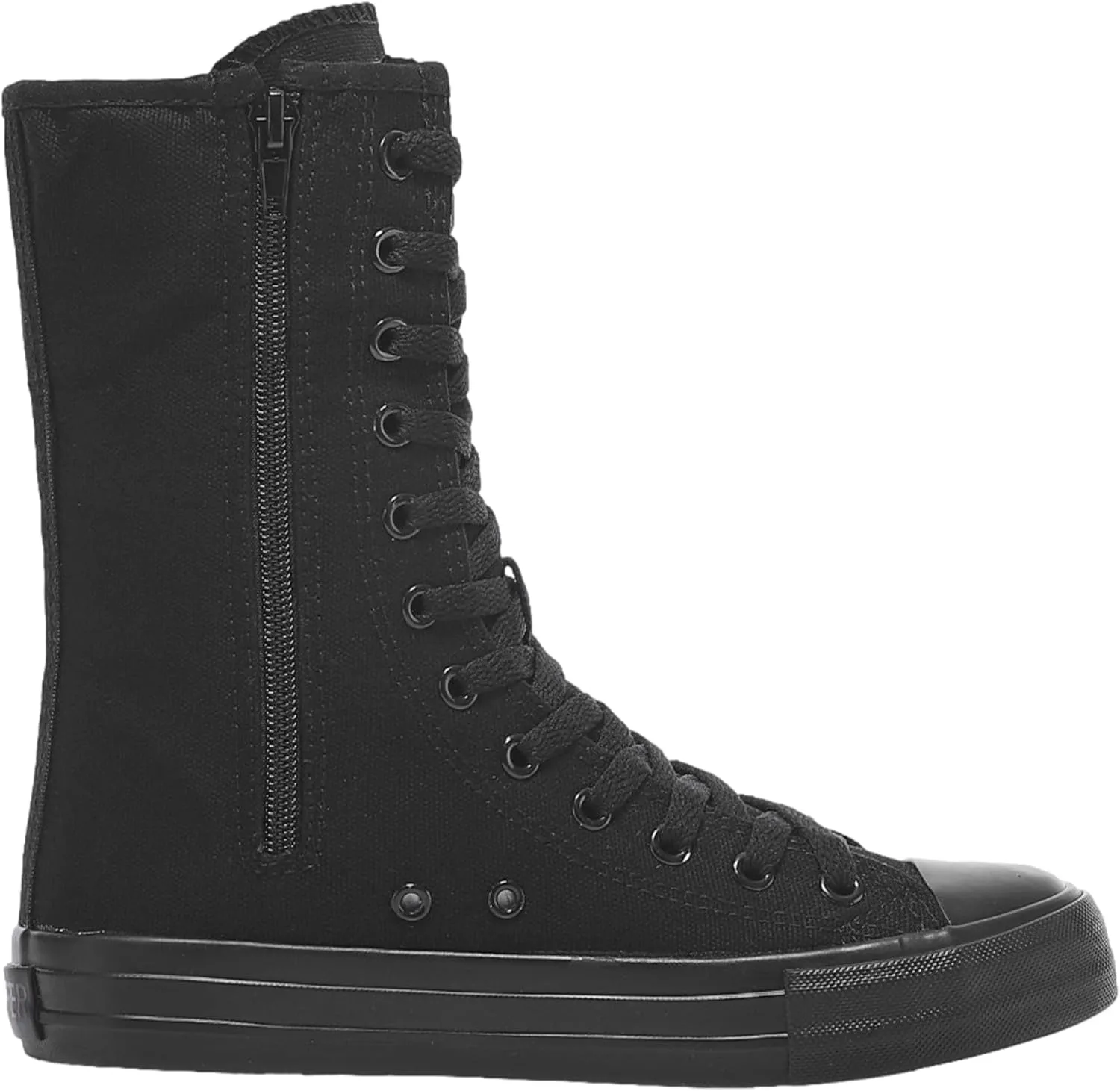 ANUFER Womens Girls Classic Mid-Calf Lace Up Zipper Canvas Boots Casual High Top Canvas Sneakers
