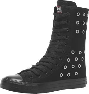 ANUFER Womens Girls Classic Mid-Calf Lace Up Zipper Canvas Boots Casual High Top Canvas Sneakers