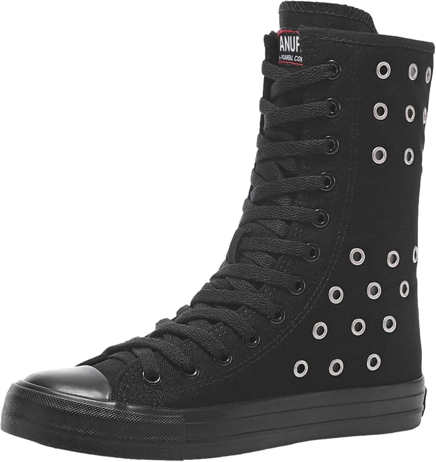 ANUFER Womens Girls Classic Mid-Calf Lace Up Zipper Canvas Boots Casual High Top Canvas Sneakers