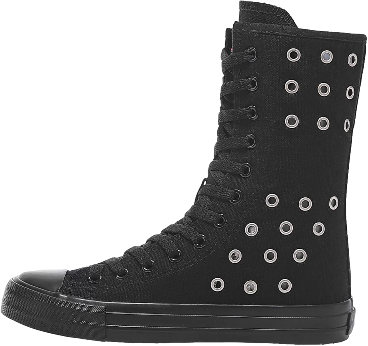 ANUFER Womens Girls Classic Mid-Calf Lace Up Zipper Canvas Boots Casual High Top Canvas Sneakers