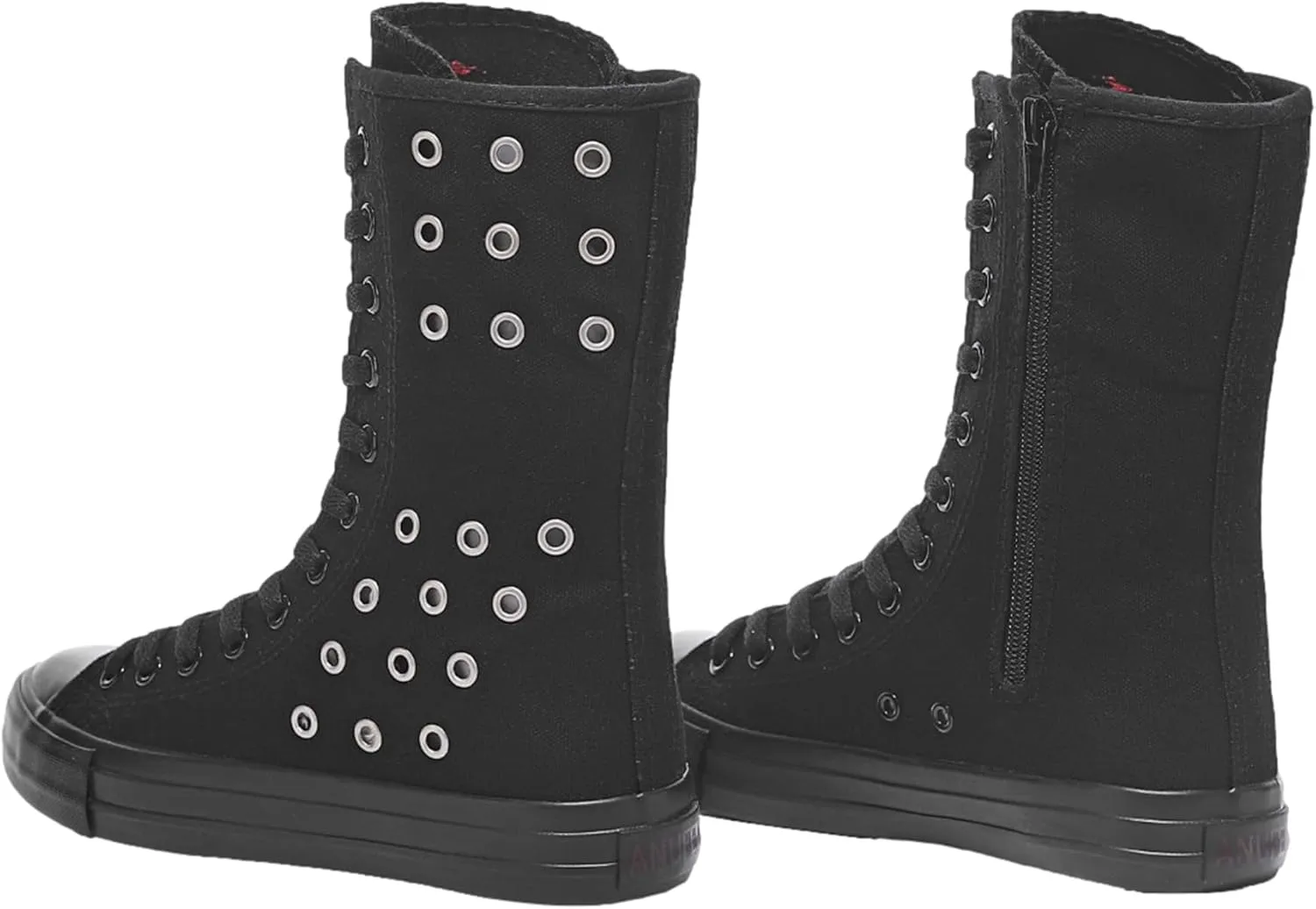 ANUFER Womens Girls Classic Mid-Calf Lace Up Zipper Canvas Boots Casual High Top Canvas Sneakers