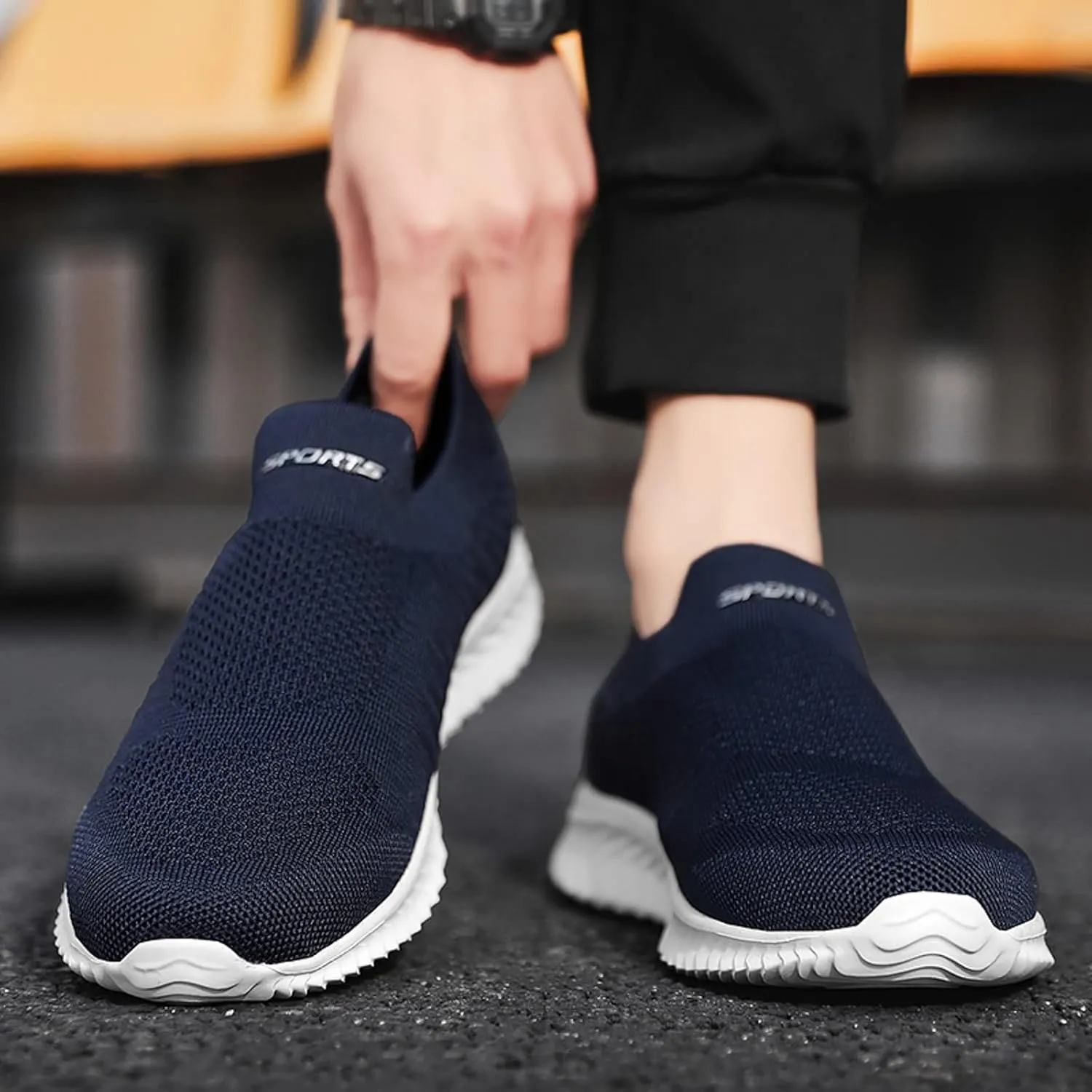Arch Support Sports Shoes for Men Lightweight Breathable Slip On Running Shoe Outdoor Non Slip Jogging Sneakers