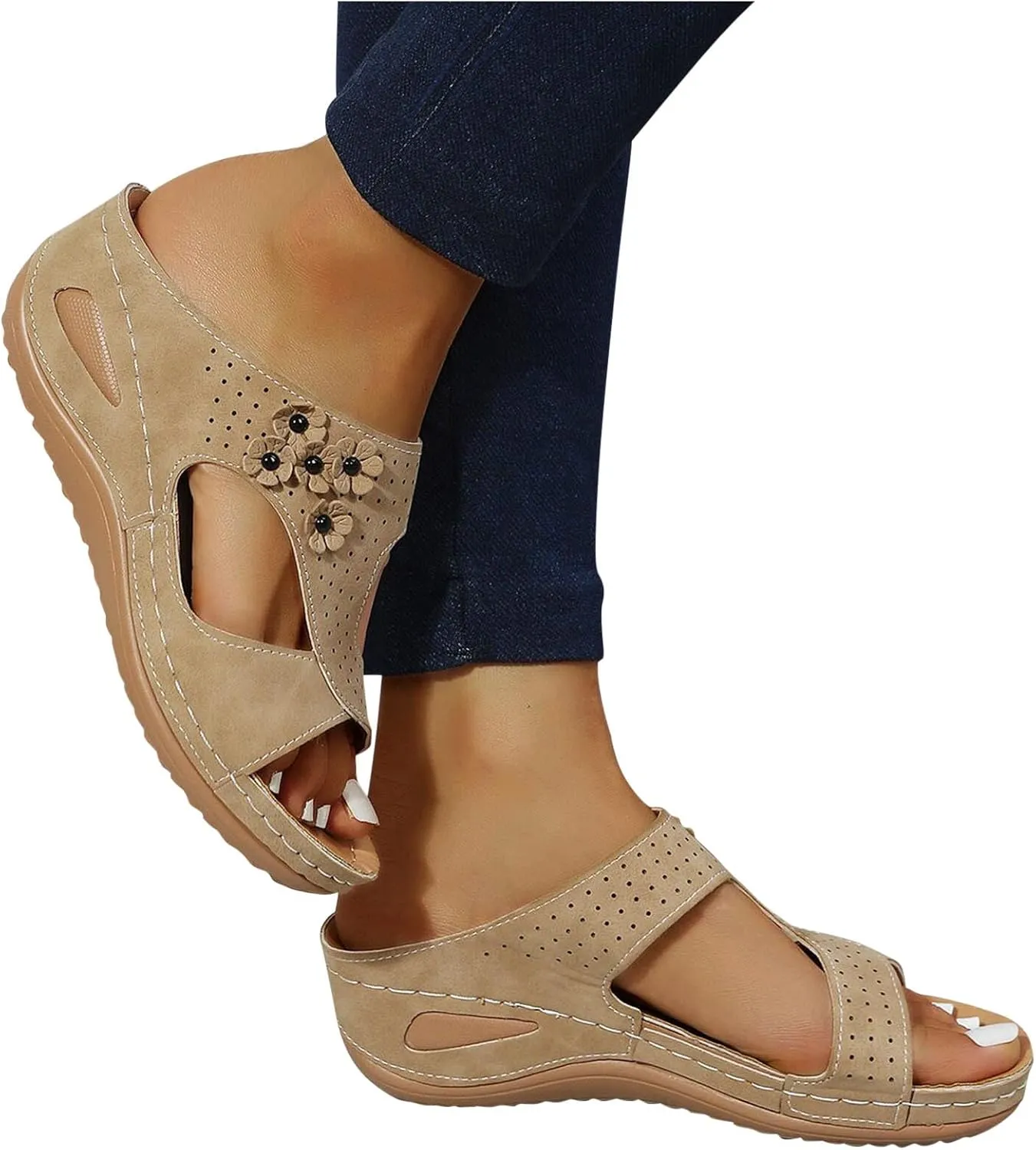 Arch Support Wedge Sandals Women Sandales Pour Femmes Comfort Dressy Summer Sandals Open Toe Walking Slip On Sandals