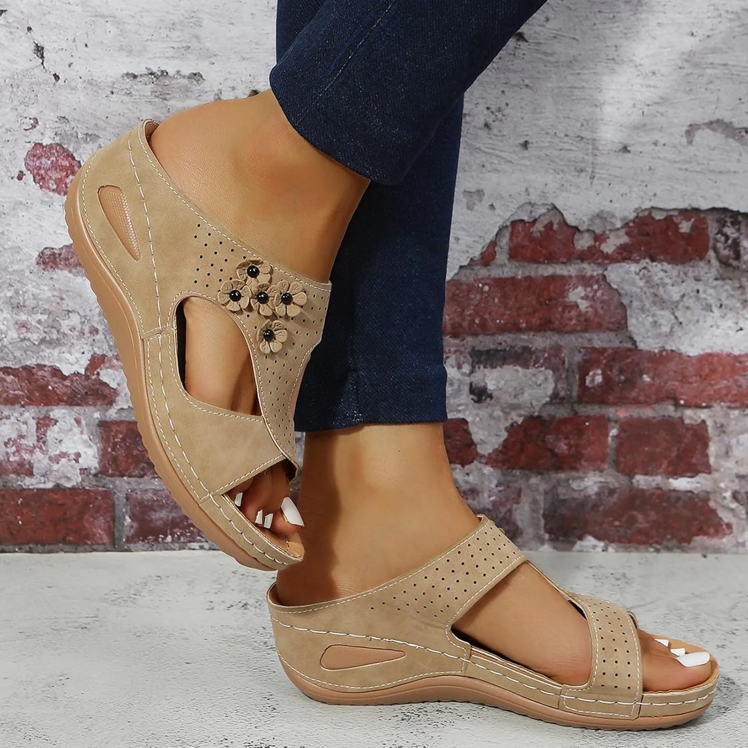 Arch Support Wedge Sandals Women Sandales Pour Femmes Comfort Dressy Summer Sandals Open Toe Walking Slip On Sandals
