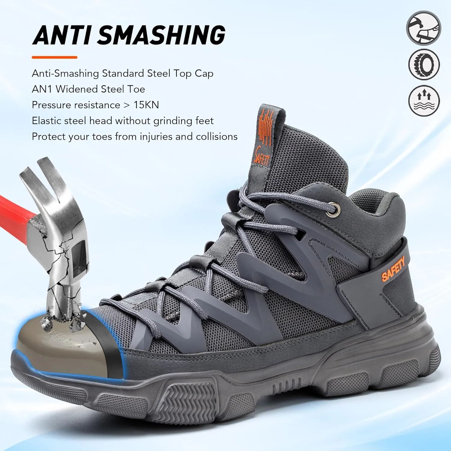 Asiman Steel Toe Shoes for Men Women Indestructible Lightweight Comfortable Safety Work Shoes Slip-Resistant Composite Toe Construction Boots