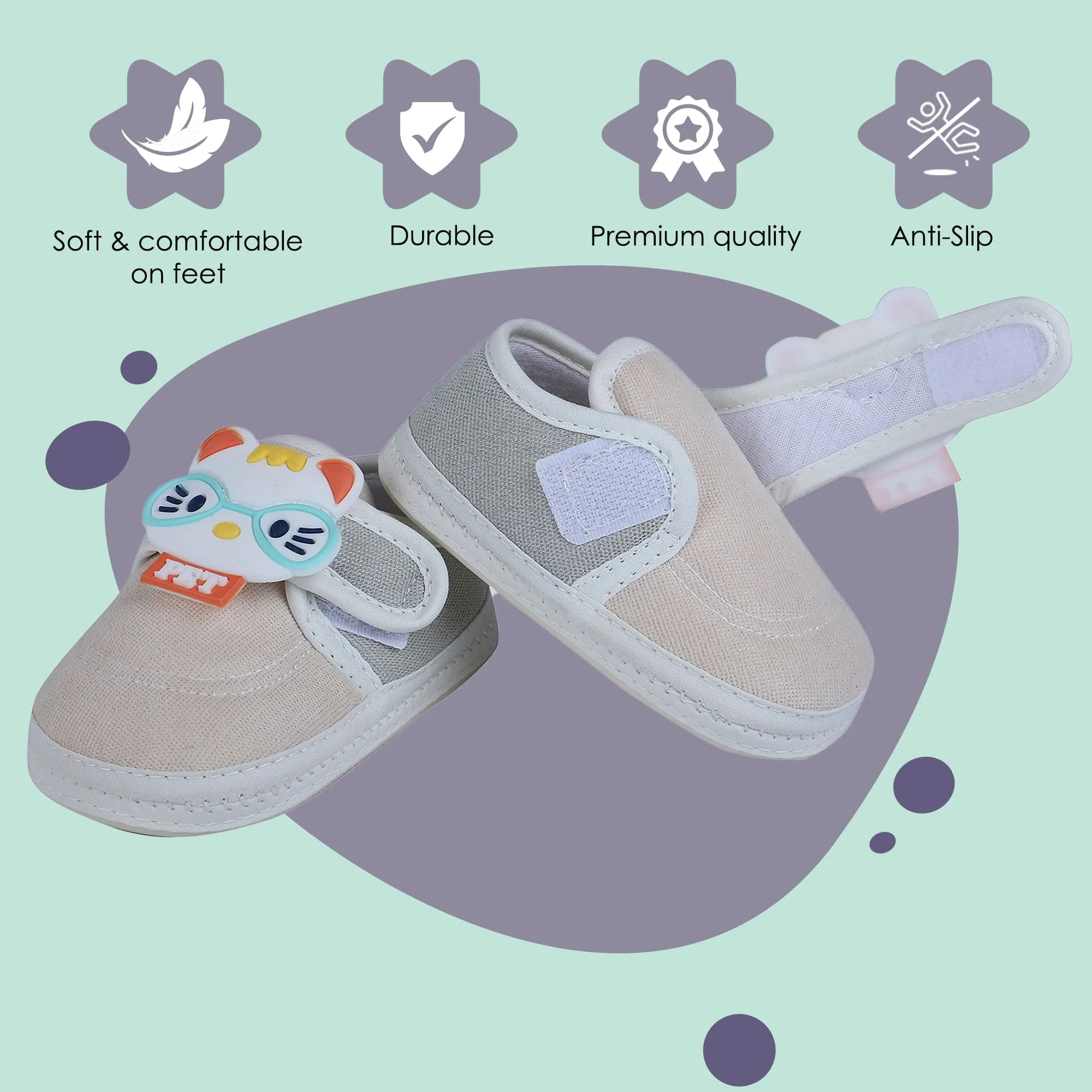 Baby Moo Kitty Love Soft Sole Anti-Slip Booties - Beige