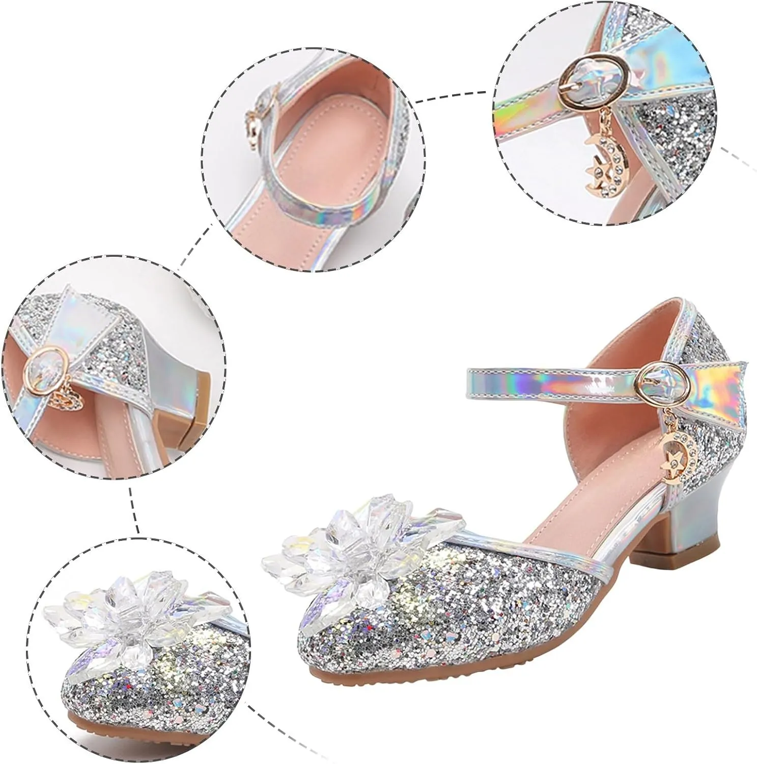 Baotou Shoes Glass Flower Sequins Children's Performance High Heels Little Girl Sandals Kid White Sandals for Girls