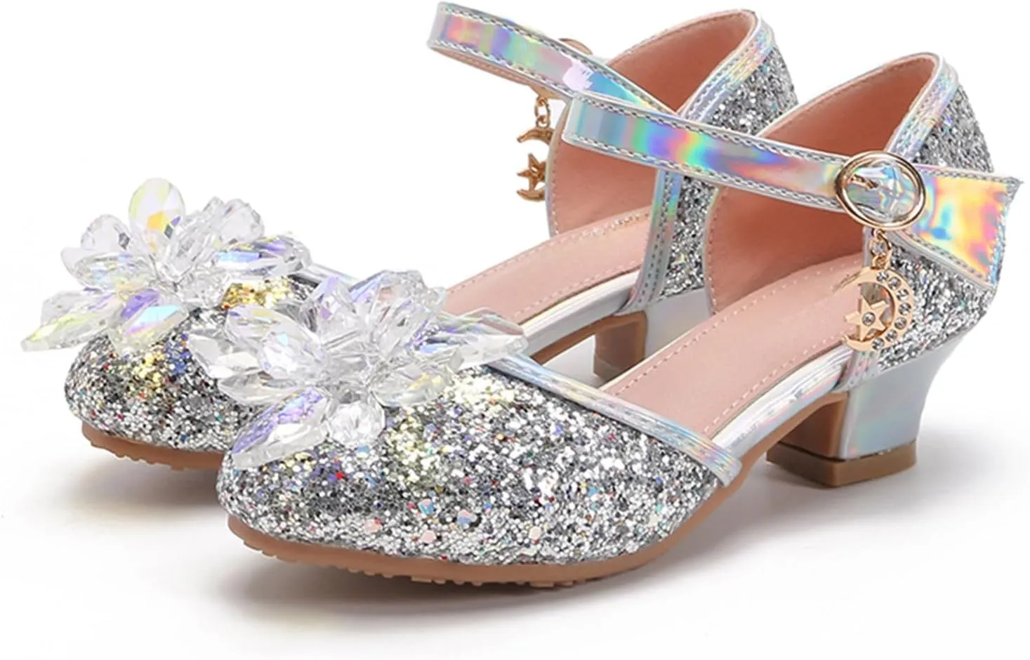 Baotou Shoes Glass Flower Sequins Children's Performance High Heels Little Girl Sandals Kid White Sandals for Girls