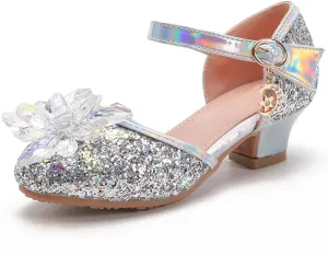 Baotou Shoes Glass Flower Sequins Children's Performance High Heels Little Girl Sandals Kid White Sandals for Girls