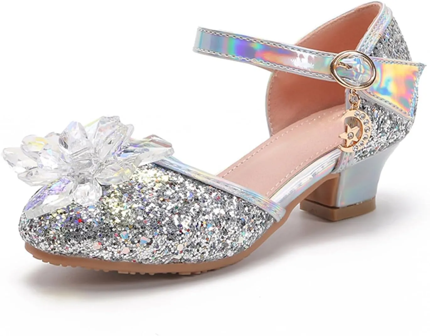 Baotou Shoes Glass Flower Sequins Children's Performance High Heels Little Girl Sandals Kid White Sandals for Girls