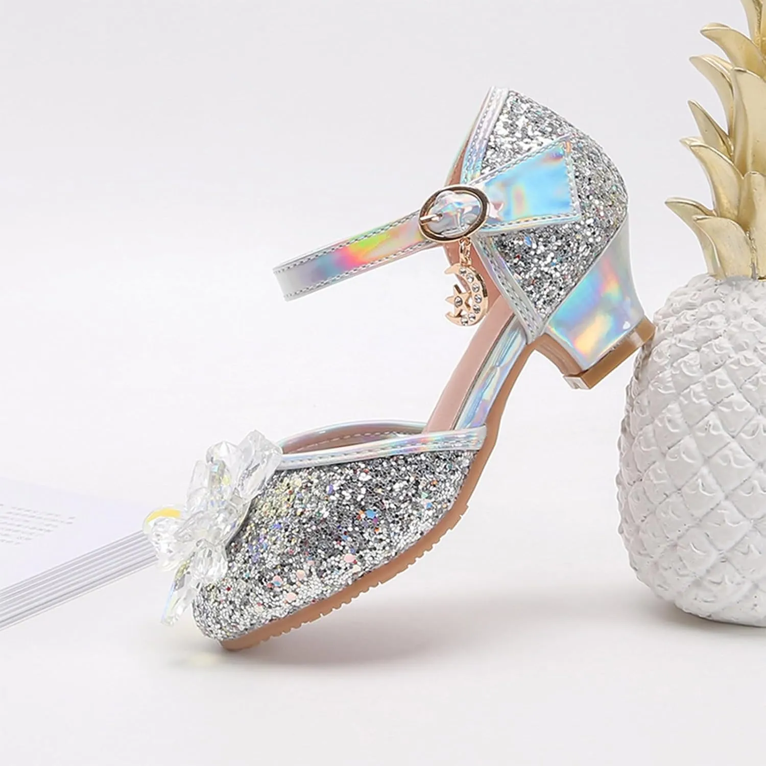 Baotou Shoes Glass Flower Sequins Children's Performance High Heels Little Girl Sandals Kid White Sandals for Girls
