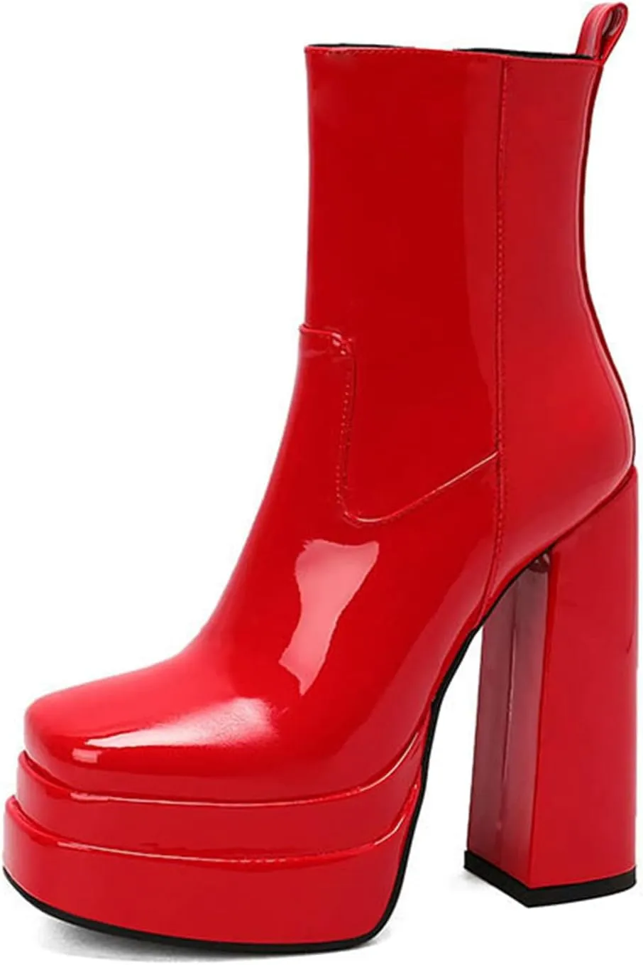 bbruriy Platform Boots for Women Sexy Patent Leather Comfy Dress Booties with Sassy Platform, Chunky Heel, Square Toe and Side Zipper Design