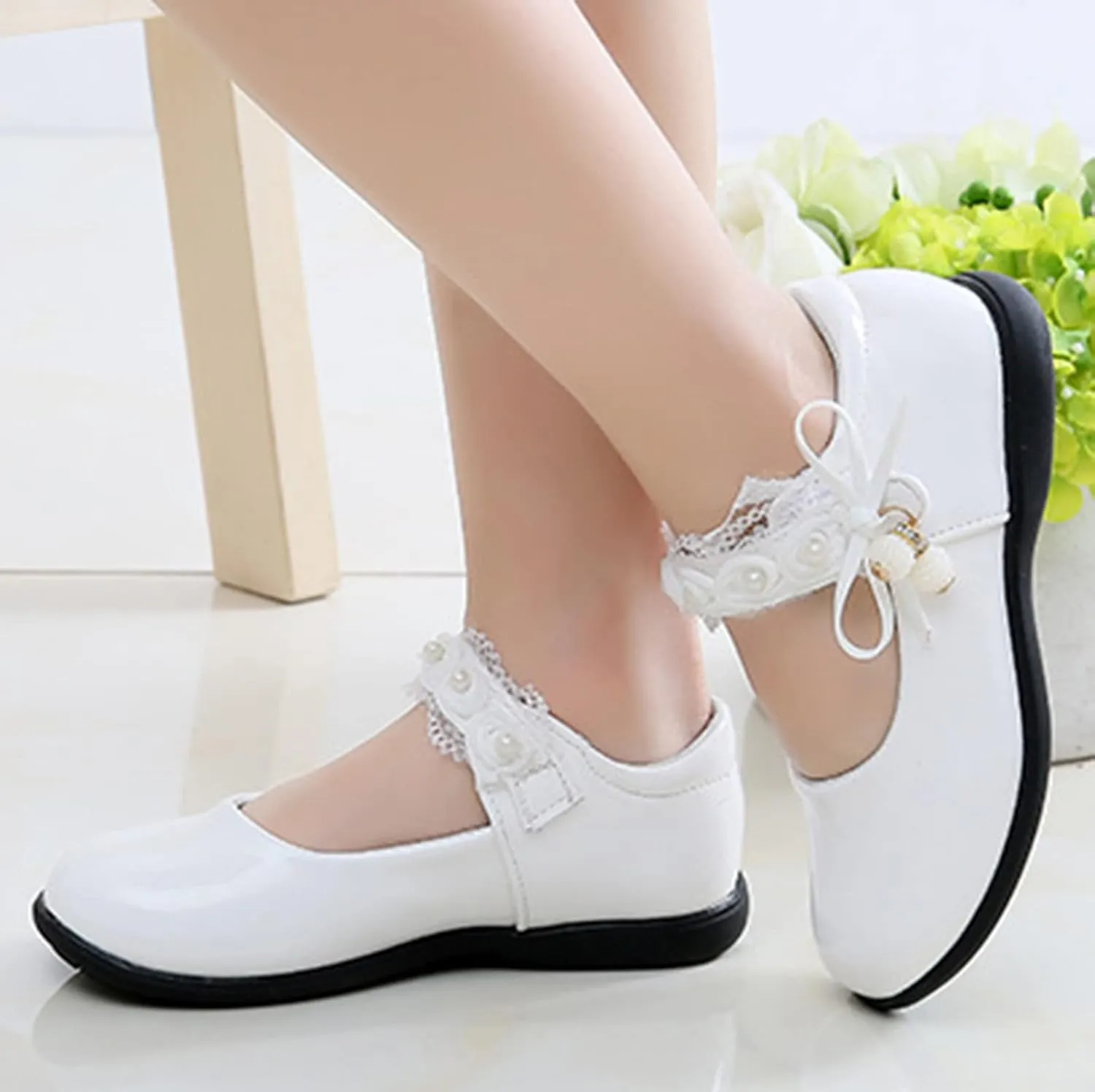Big Girls Dancing Loafers Single Shoes Wedding Party Performance Shoes Lace Floral Decorations and Pendants
