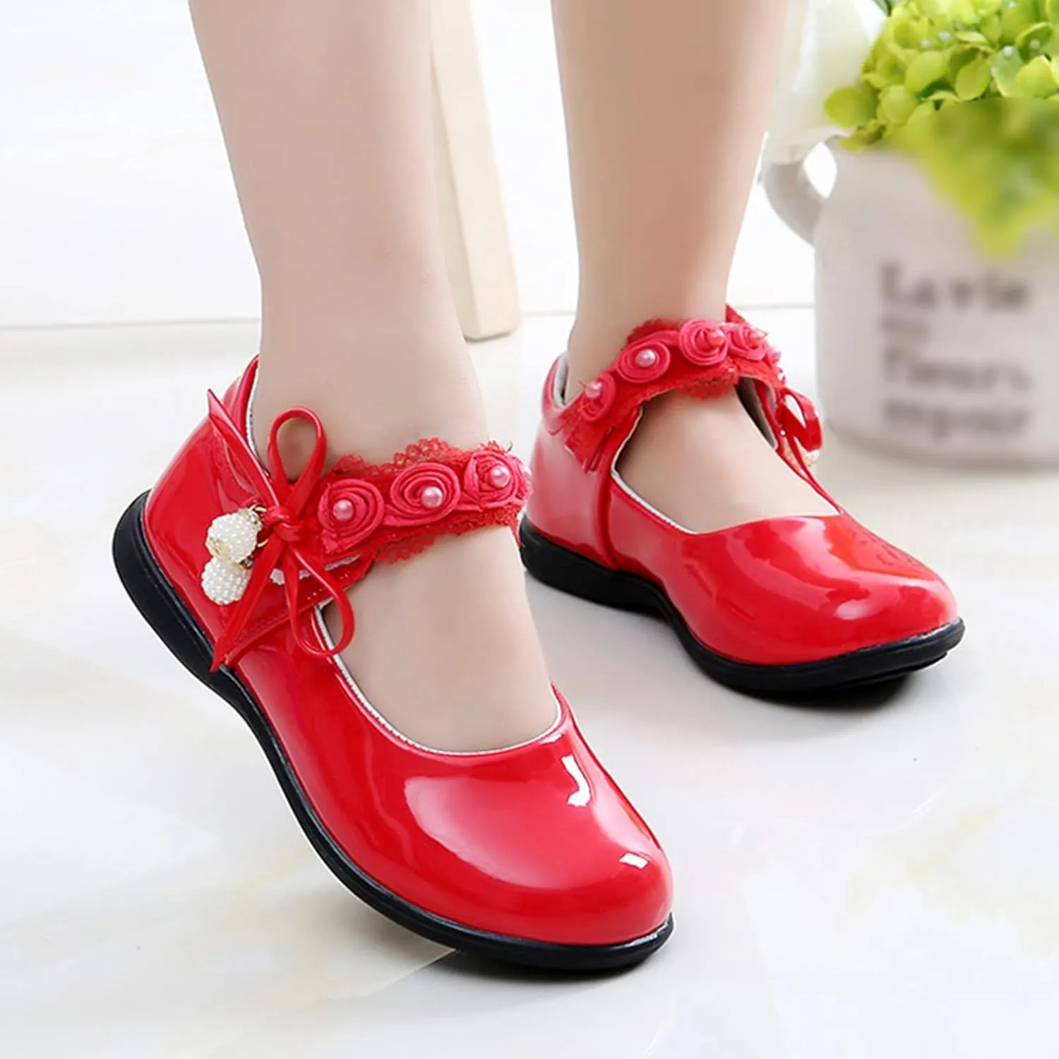 Big Girls Dancing Loafers Single Shoes Wedding Party Performance Shoes Lace Floral Decorations and Pendants