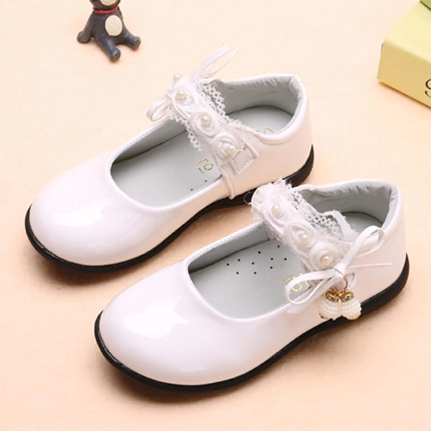 Big Girls Dancing Loafers Single Shoes Wedding Party Performance Shoes Lace Floral Decorations and Pendants