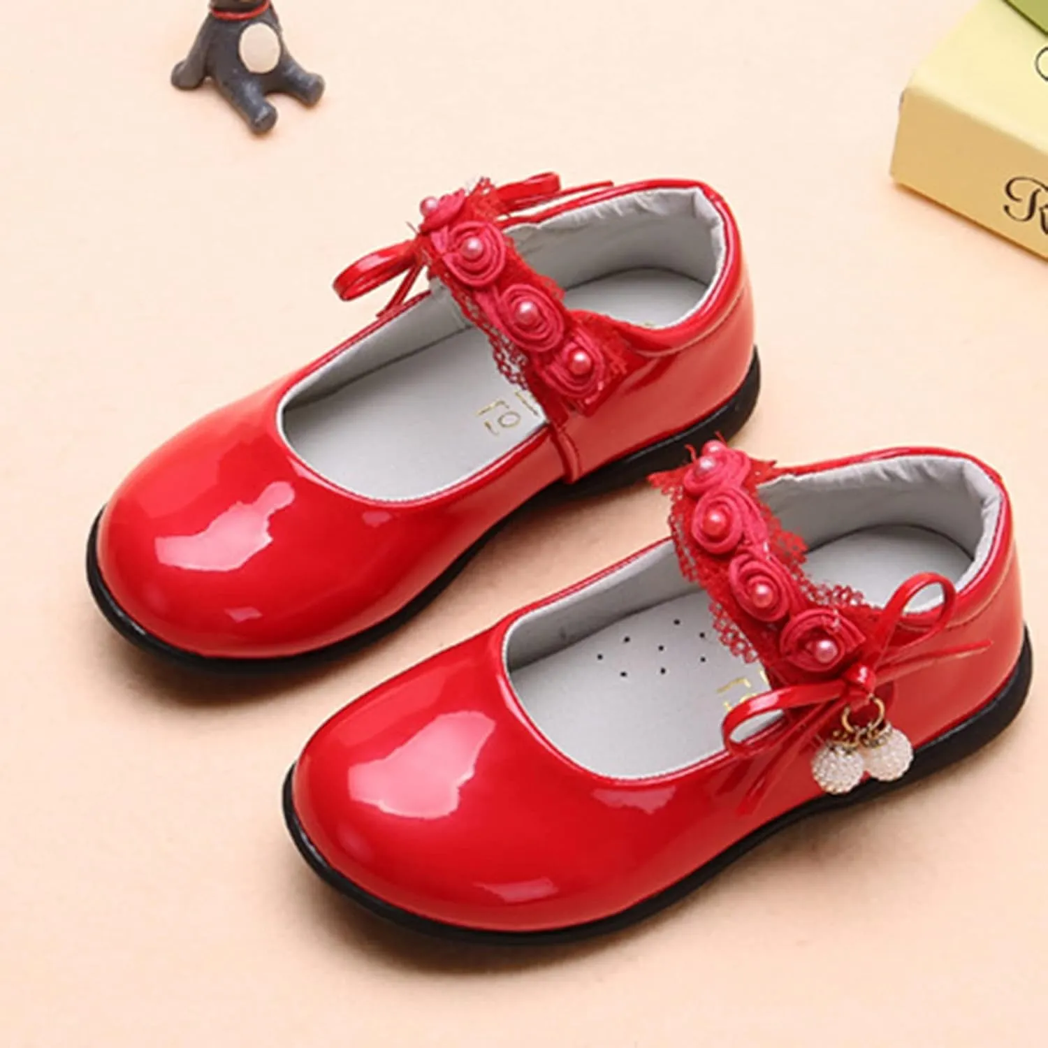 Big Girls Dancing Loafers Single Shoes Wedding Party Performance Shoes Lace Floral Decorations and Pendants