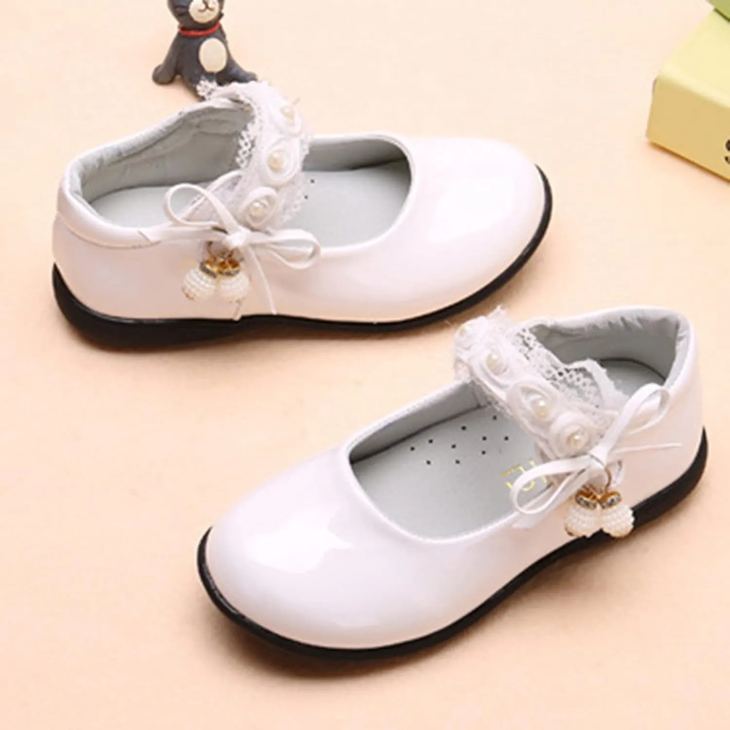 Big Girls Dancing Loafers Single Shoes Wedding Party Performance Shoes Lace Floral Decorations and Pendants
