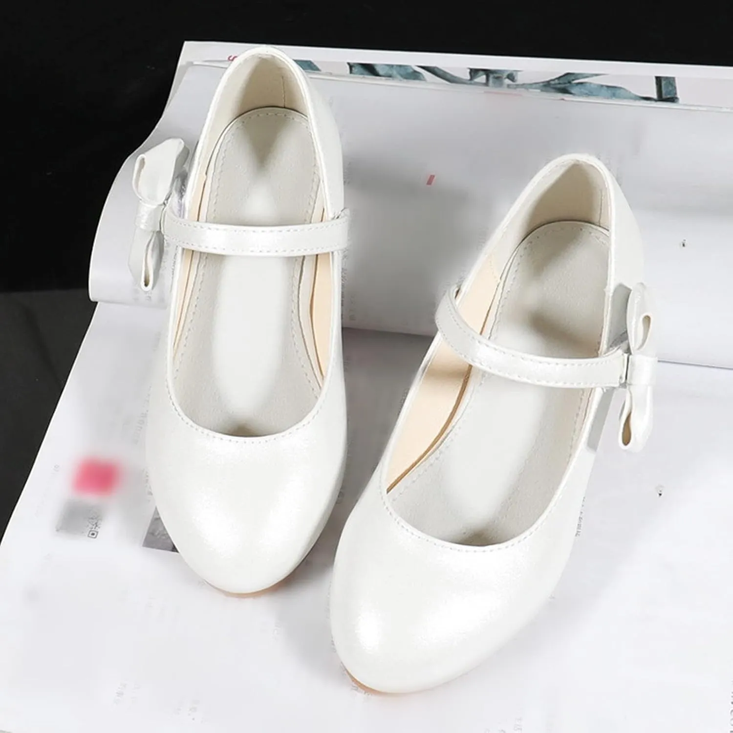 Big Girls Low Heels Loafers Girls Princess Dancing Party Performance Dress Shoes Children Bow Wide Shoes
