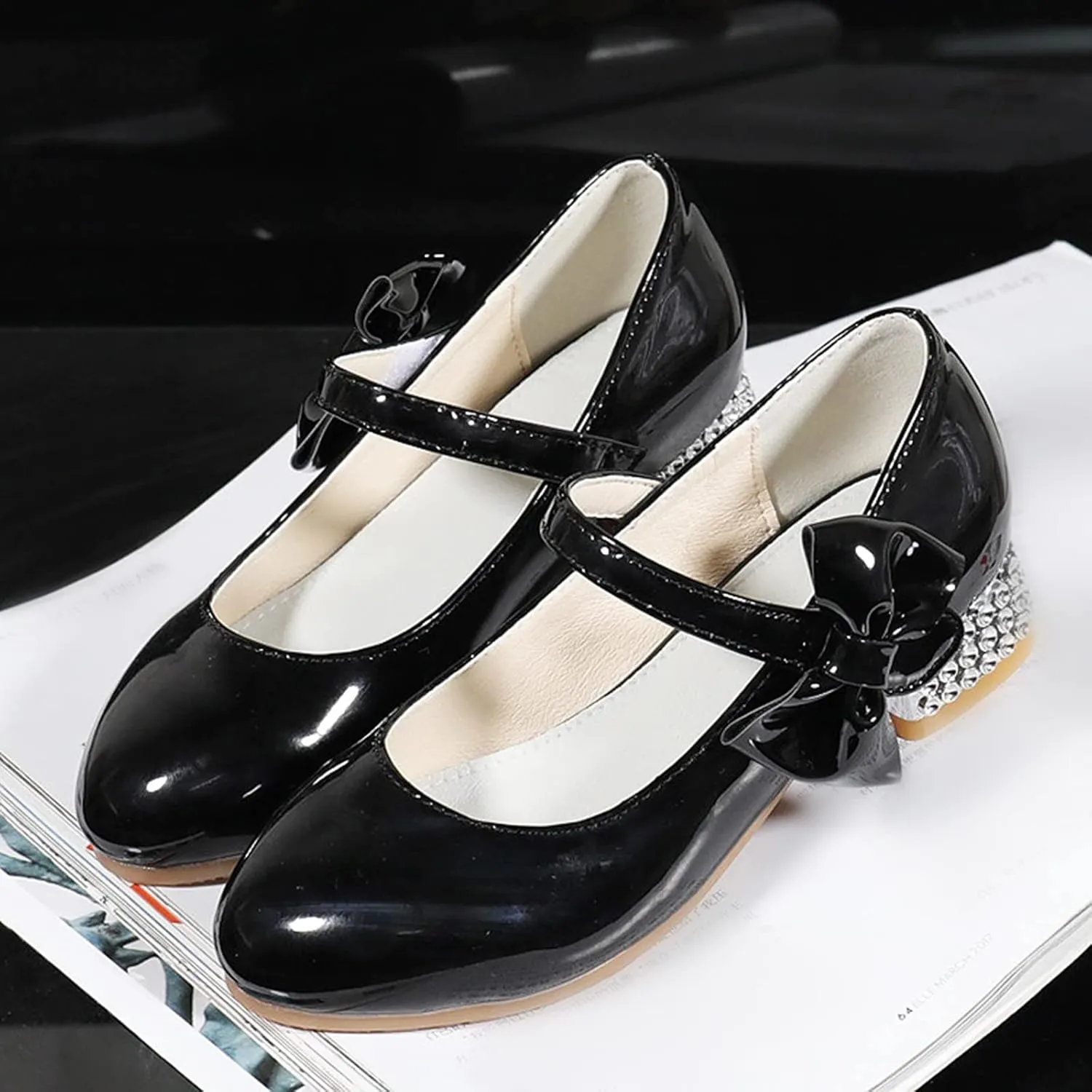 Big Girls Low Heels Loafers Girls Princess Dancing Party Performance Dress Shoes Children Bow Wide Shoes